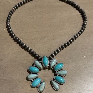 Vintage Turquoise and Silver Necklace COSTUME JEWELRY Festival Vibe